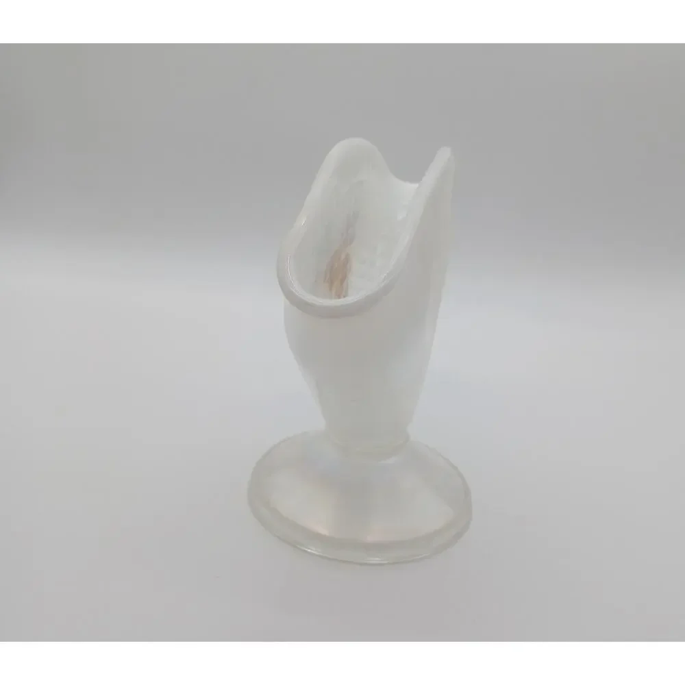 Fenton Iridescent White Opalescent Romance Hand Painted Floral Fan Vase Signed
